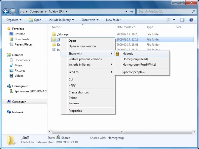 Windows 7 HomeGroup