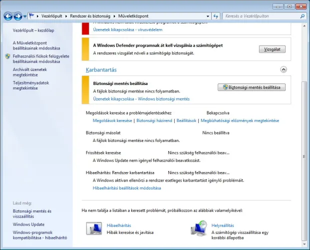 Windows 7 Action Center